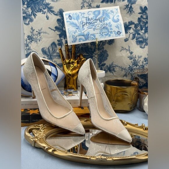 🆕 BLACK SUEDE STUDIO 🧿 NWOB Gia 100 Lace Pointed Toe Pumps, Sz 37 US 7 - Picture 2 of 16